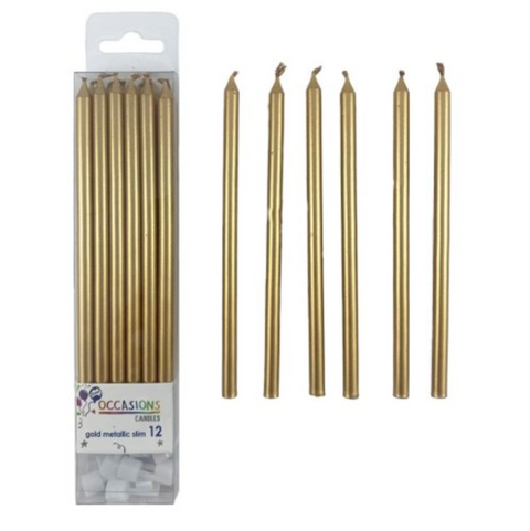 12cm Tall Cake Candles Gold (Pack of 12)