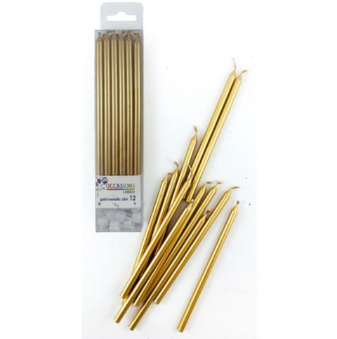 12cm Tall Cake Candles Gold (Pack of 12)