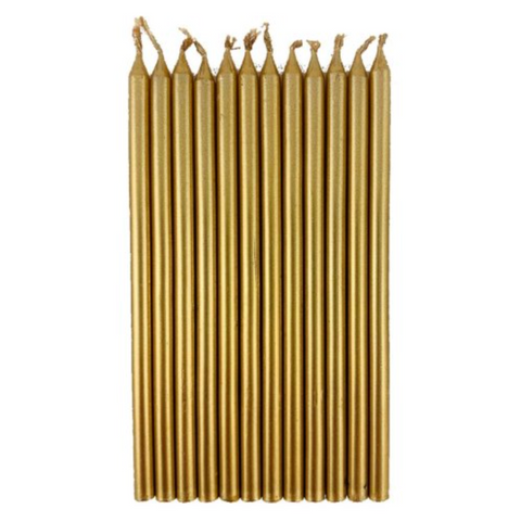 12cm Tall Cake Candles Gold (Pack of 12)