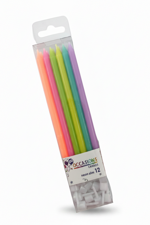 12cm Tall Cake Candles Neon Bright (Pack of 12)