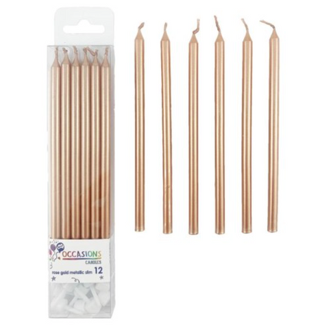 12cm Tall Cake Candles Rose Gold (Pack of 12)