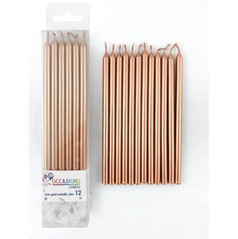 12cm Tall Cake Candles Rose Gold (Pack of 12)