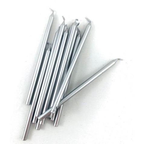 12cm Tall Cake Candles Silver (Pack of 12)